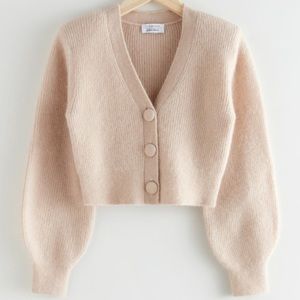 & Other Stories Padded Shoulder Alpaca Blend Cardigan in Beige